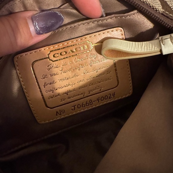 Coach Mini Handbag - Optic C Tan brown Stripe Leather Strap 90s Y2K - Picture 14 of 16